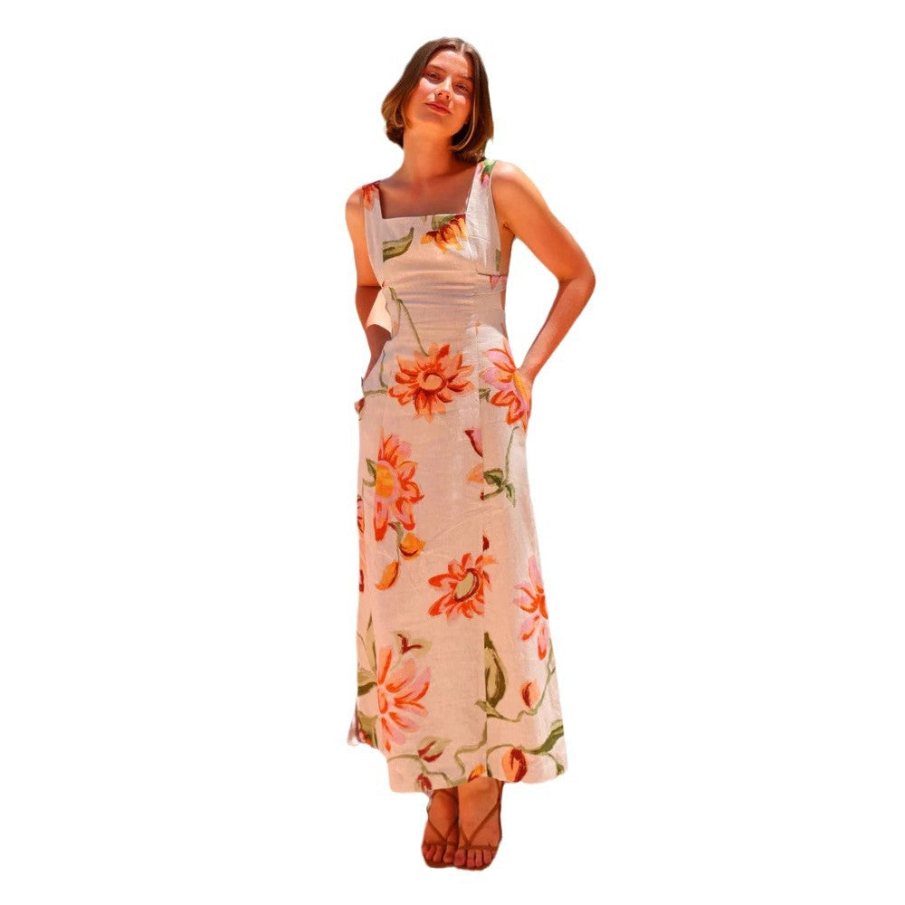 Printed Long Dress Backless Strapless Dress