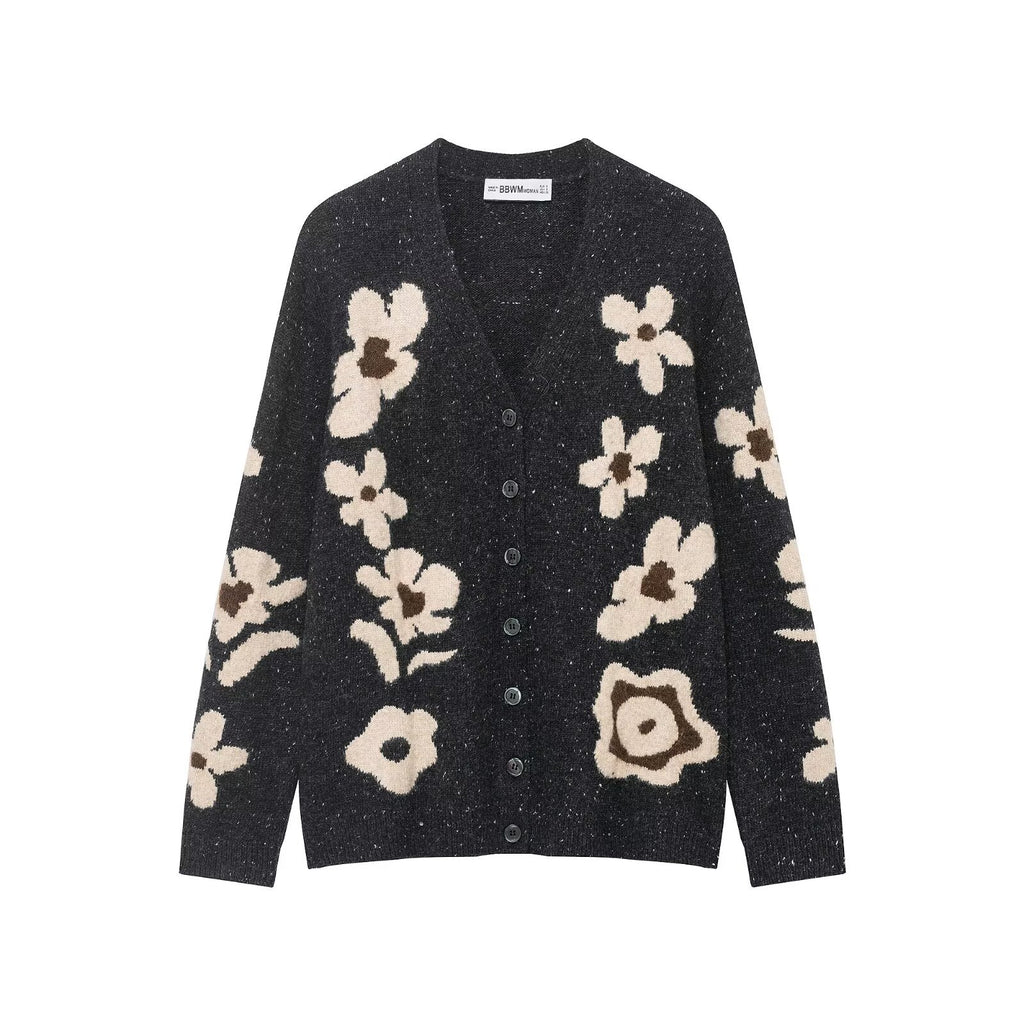 Flower jacquard knitted loose jacket