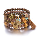 Bracelet Bohème Multicouche en Perles de Bois Extensible Bijoux