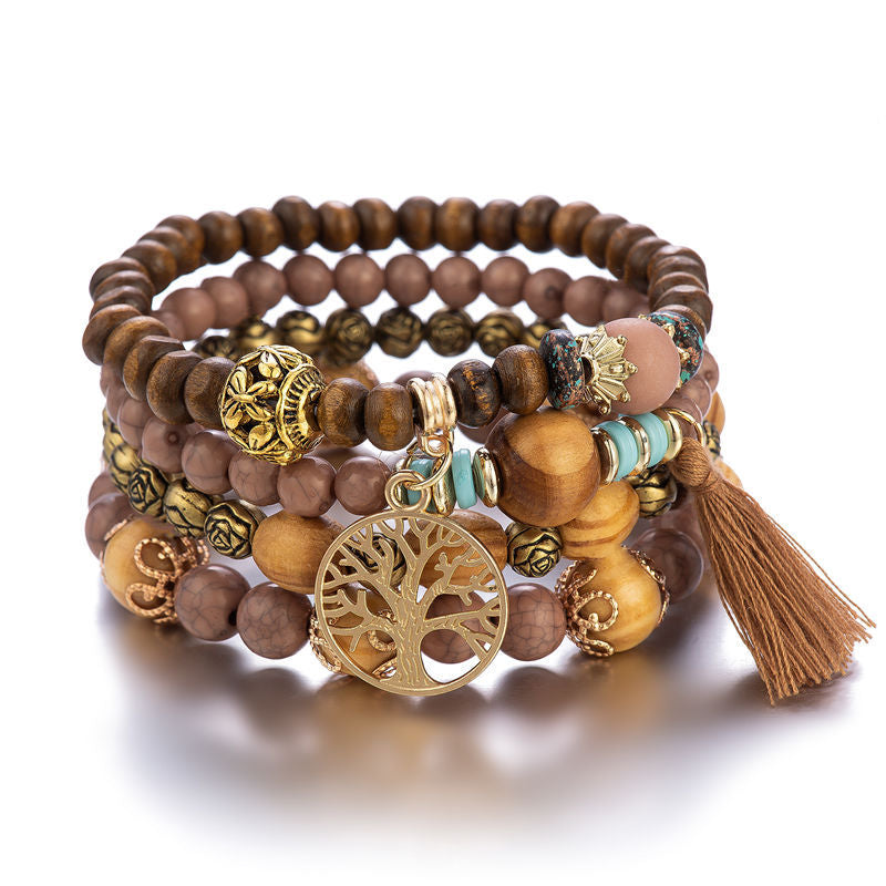 Bracelet Bohème Multicouche en Perles de Bois Extensible Bijoux