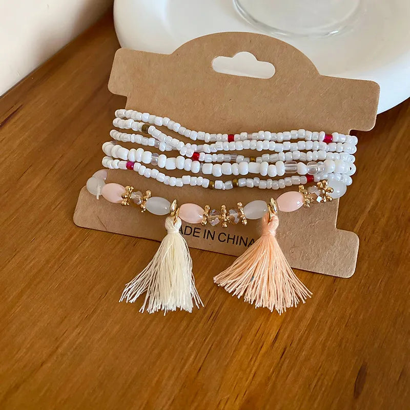 Bracelet Perles Riz Pompon