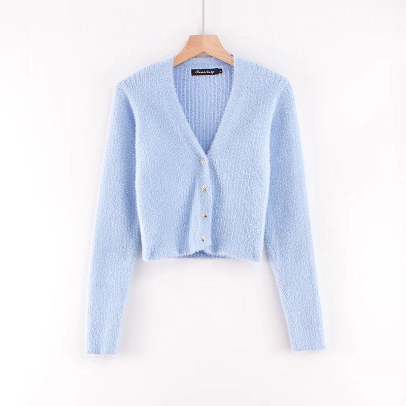 Gilet pull femme coupe slim à col en V profond et quatre boutons sur le devant avec manches longues, vente en gros