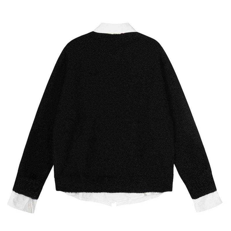 Sweater Women College Style Patchwork Polo Shirt Slim Fit Inner Layer Knit Top
