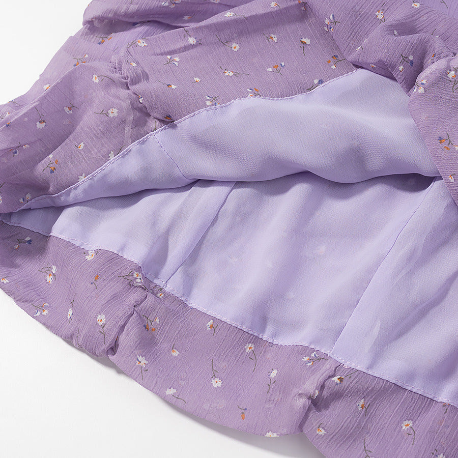 Purple wrinkled printed dress