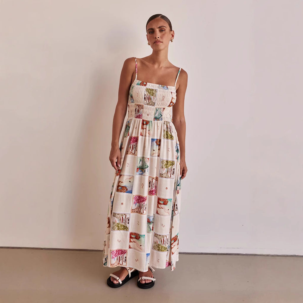 Long Dress with Strap and Print Women's Dress