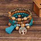 Bracelet Bohème Multicouche en Perles de Bois Extensible Bijoux