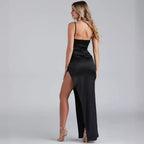 Robe de soirée plissée fendue Robe ajustée