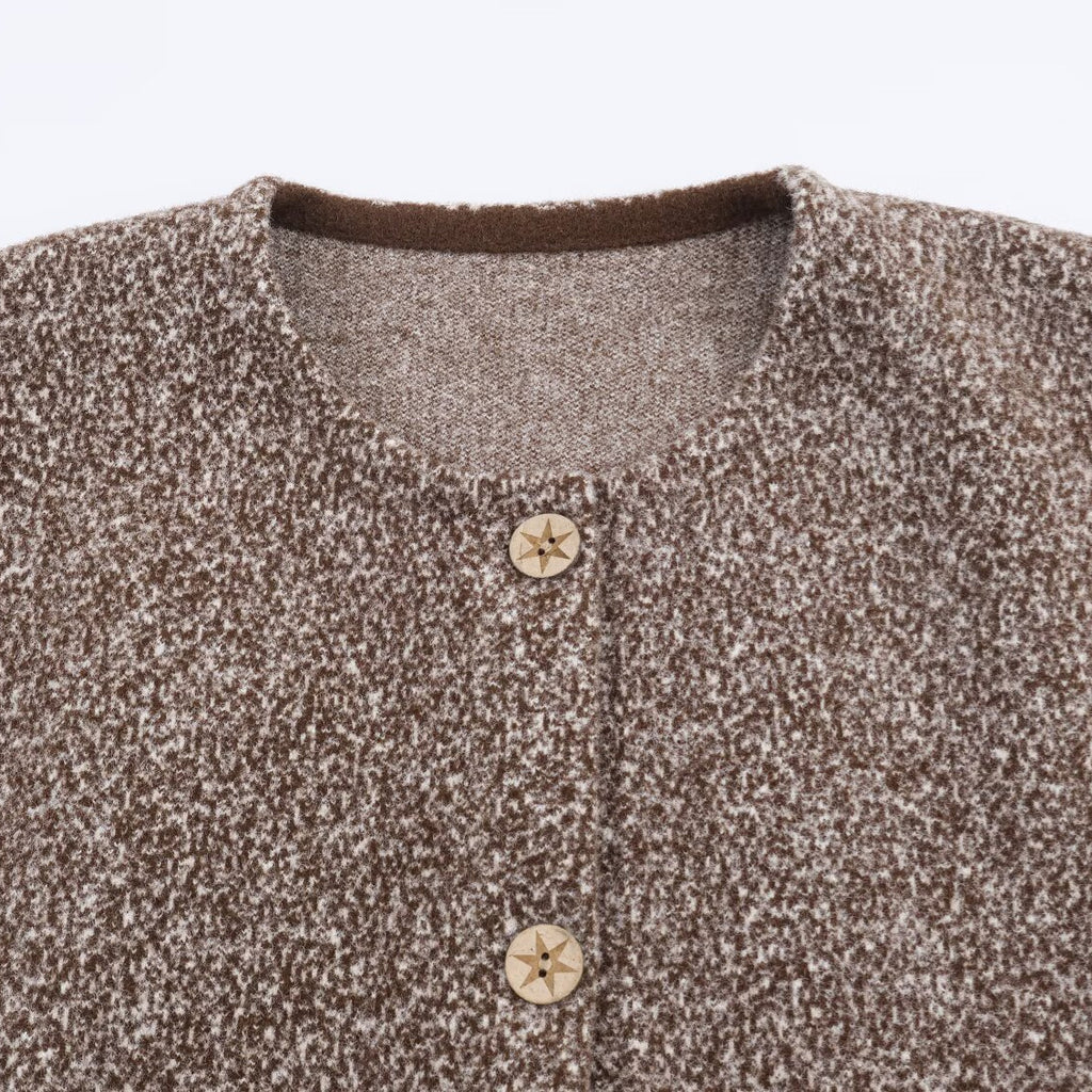 Veste pull en tricot de fil fleuri col rond coupe cocon rétro