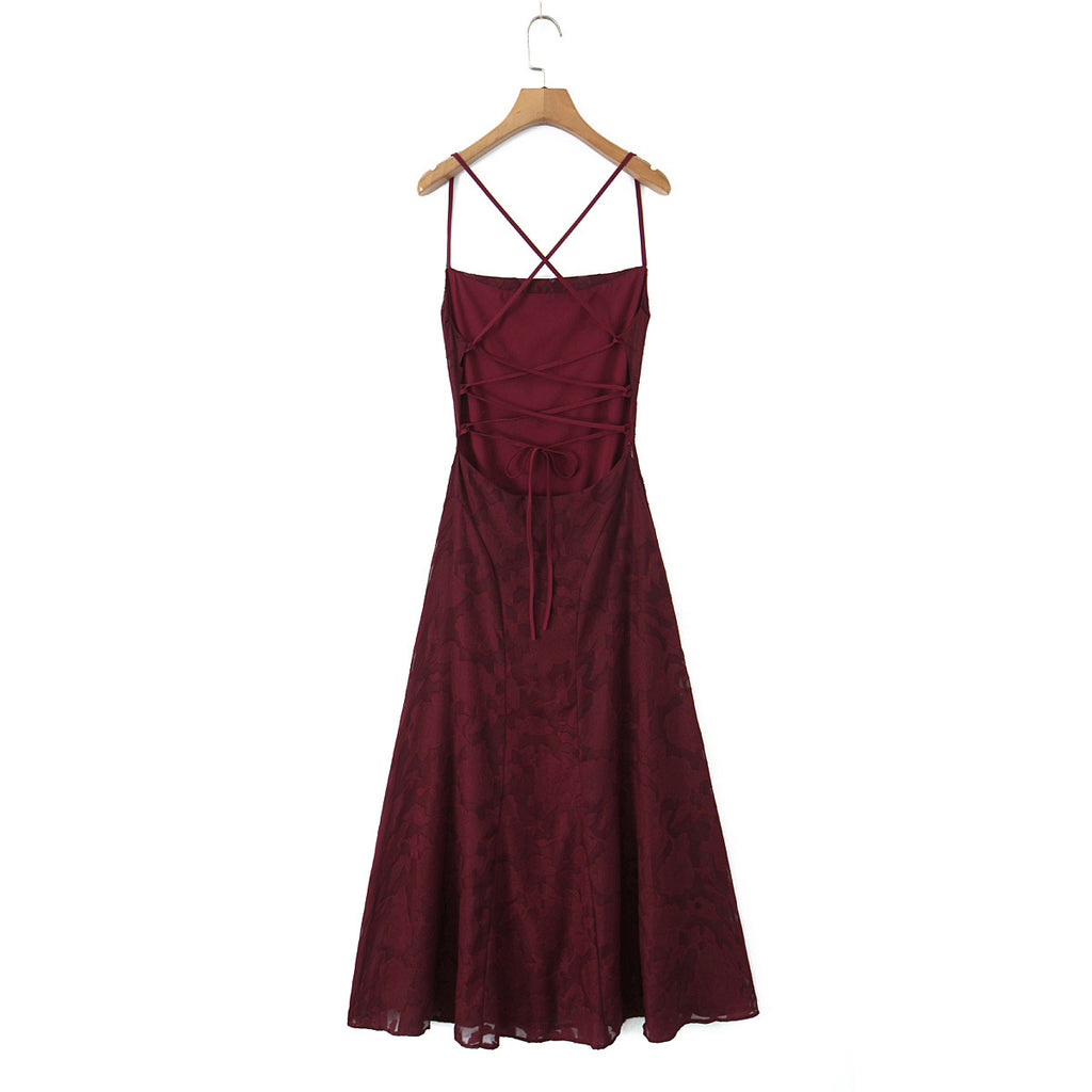 Strap up backless embroidered strapless dress dress
