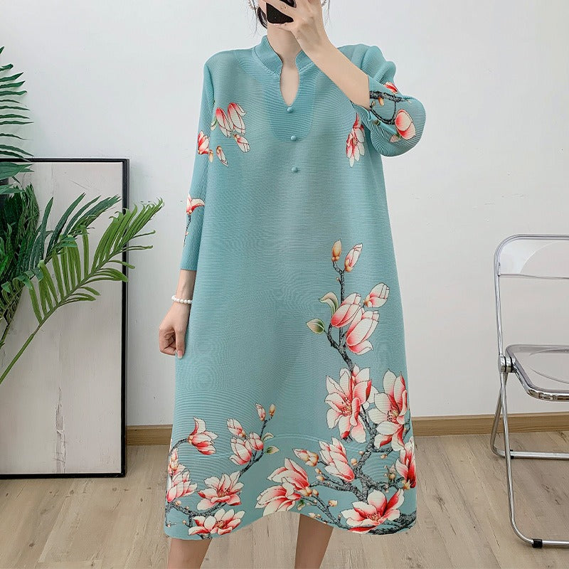 Folded dress for women color blocked loose A dress