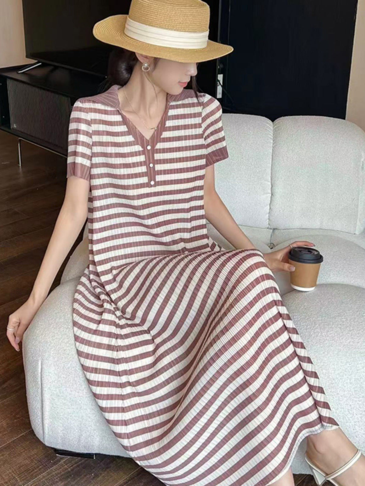 Striped pleated dress