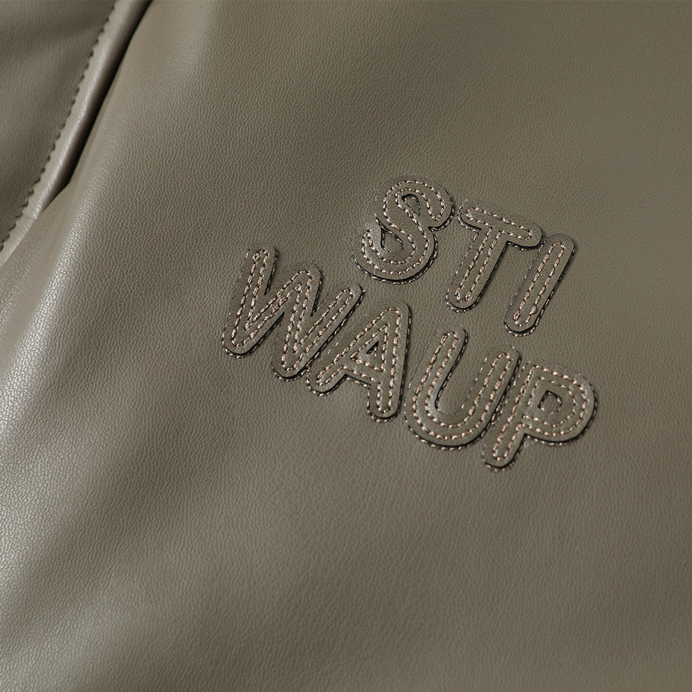 Veste Matelassée Simili Cuir Col Montant