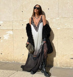 Lace patchwork suspender dress