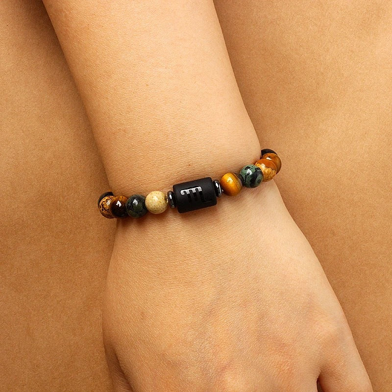 Bracelet Perlé Pierre Naturelle Œil de Tigre Signe Zodiaque