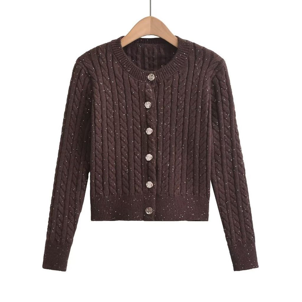 Slim fit round neck single breasted sweater