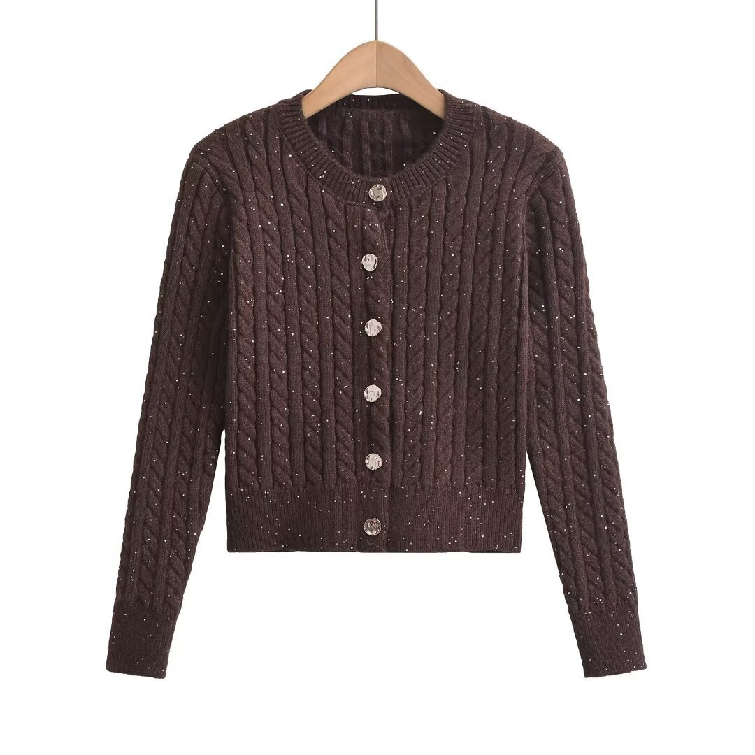 Slim fit round neck single breasted sweater