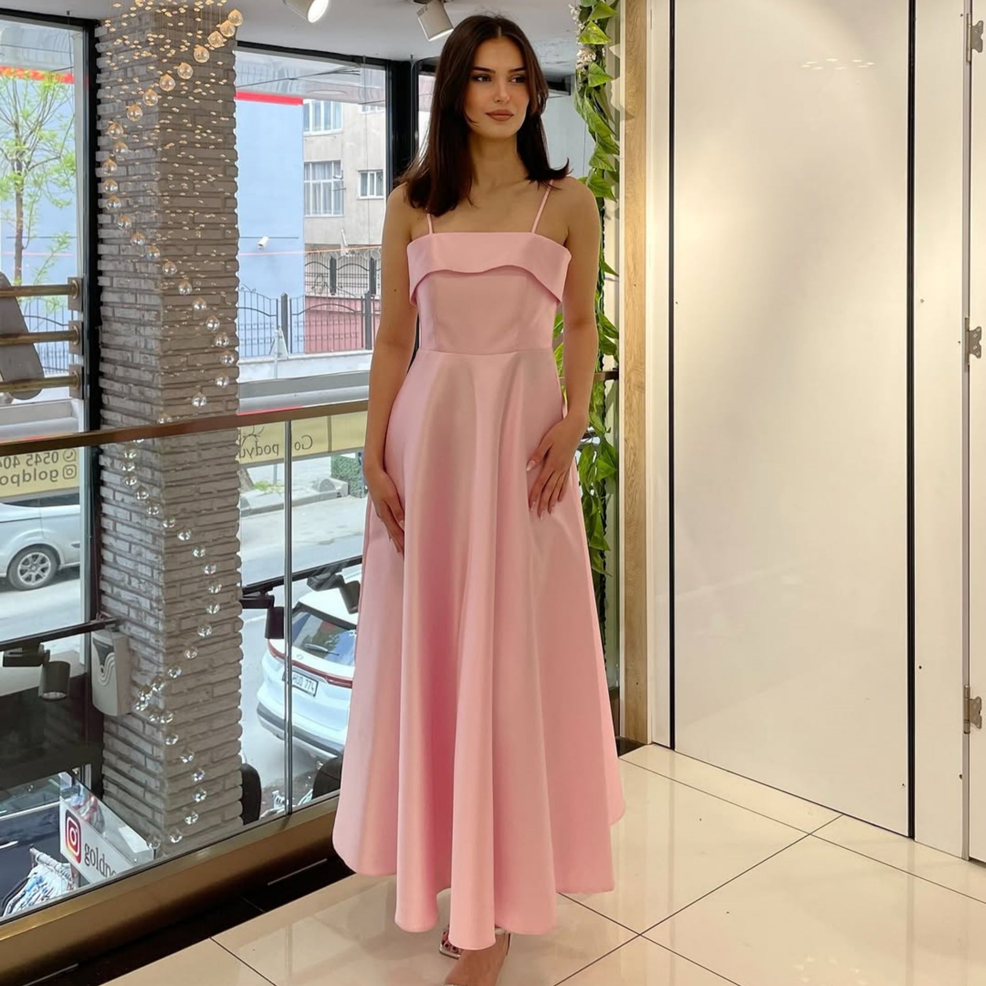 Satin suspender evening dress fashion dress