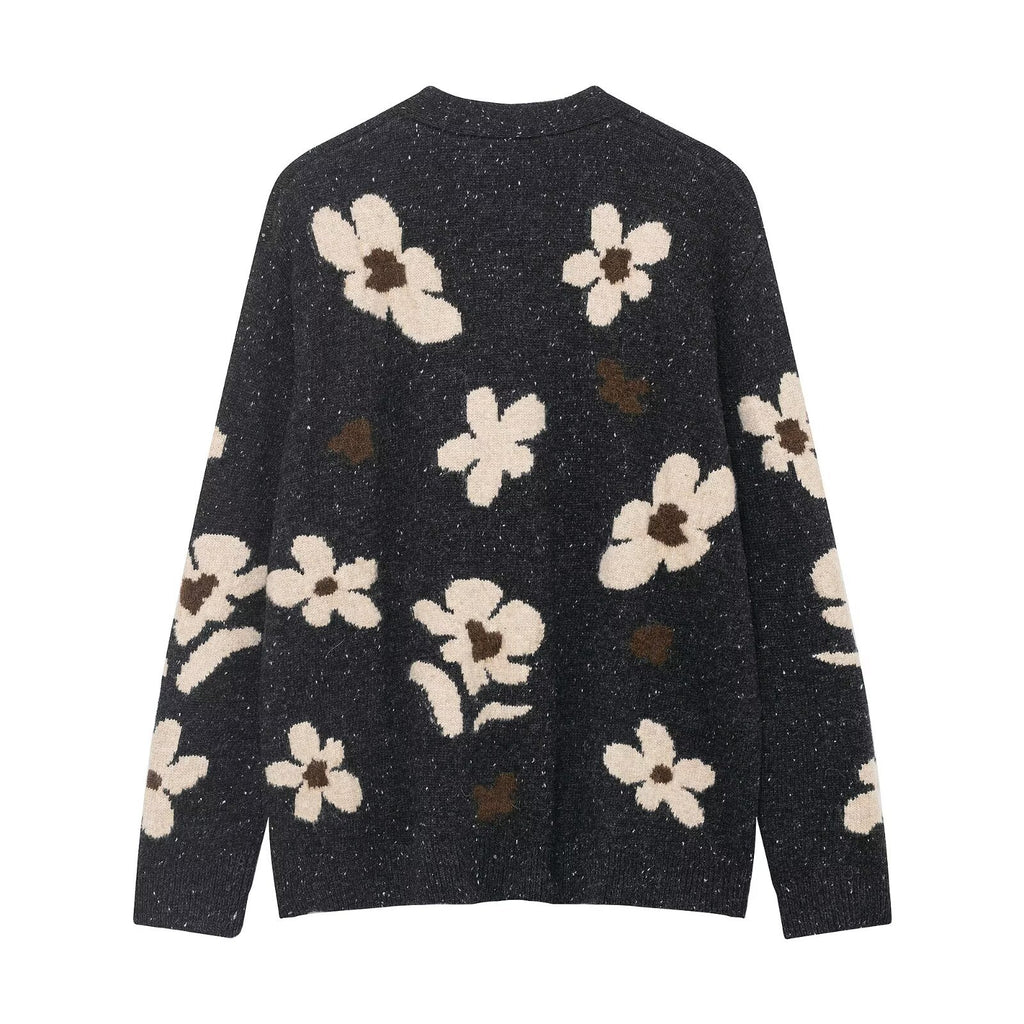 Flower jacquard knitted loose jacket