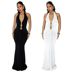 Robe Femme Sexy sans Dos, Col Halter Plongeant, Couleur Unie