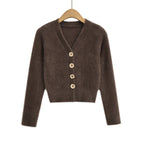 Cardigan en tricot à col en V, simple boutonnage, manches longues