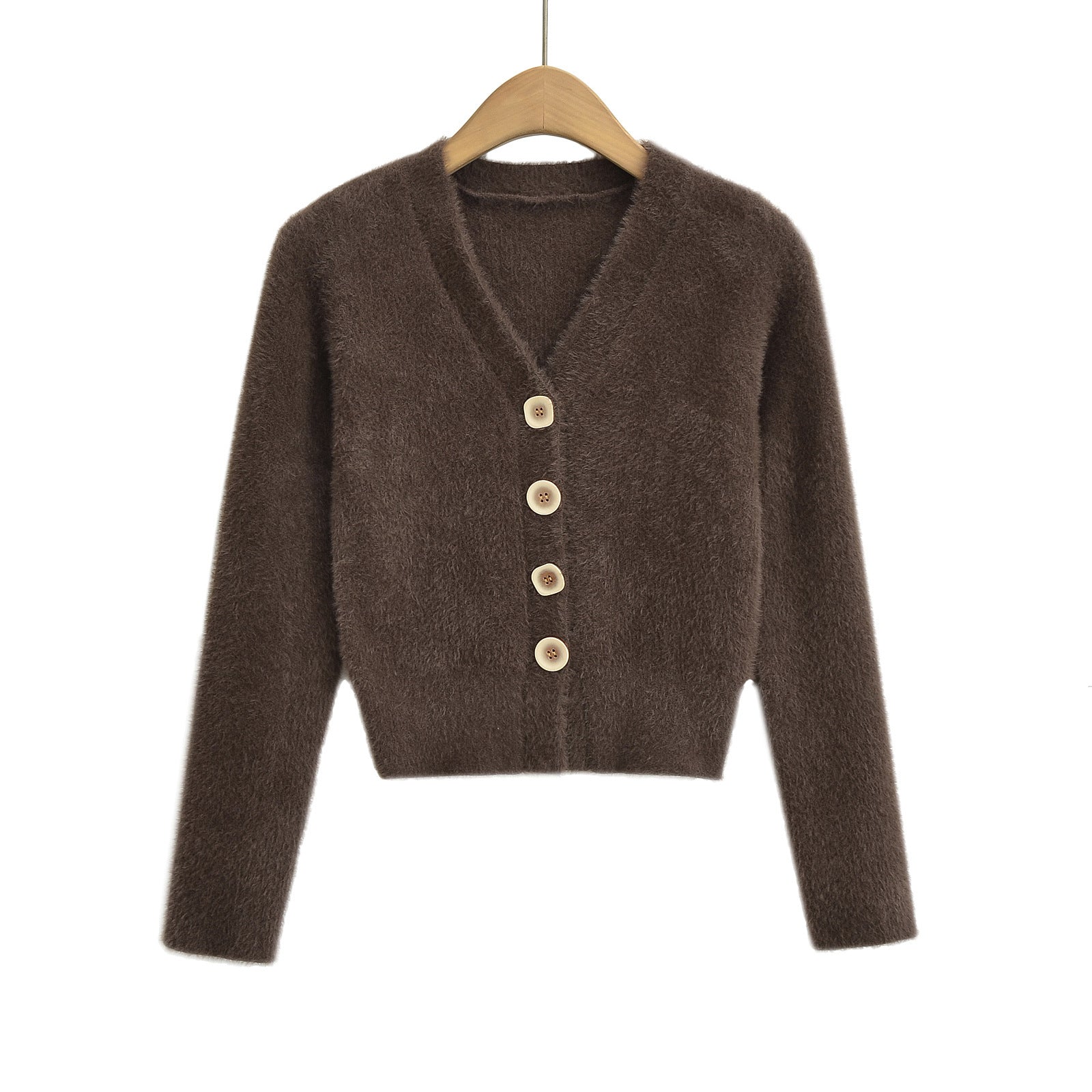 Cardigan en tricot à col en V, simple boutonnage, manches longues