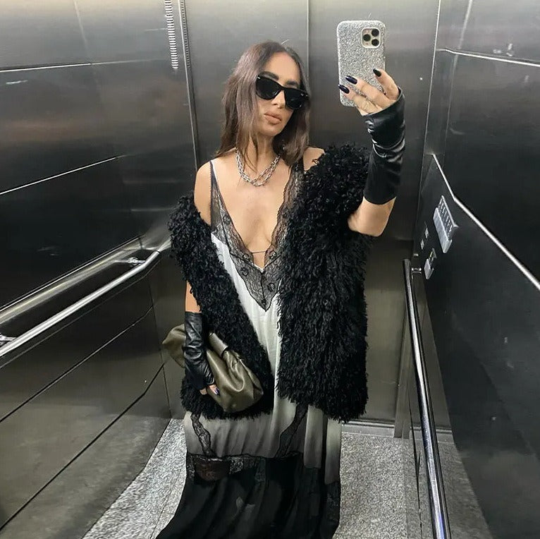 Lace patchwork suspender dress