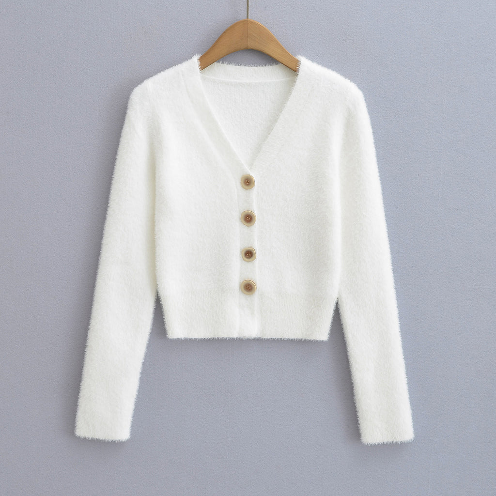 Cardigan en tricot à col en V, simple boutonnage, manches longues