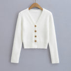 Cardigan en tricot à col en V, simple boutonnage, manches longues