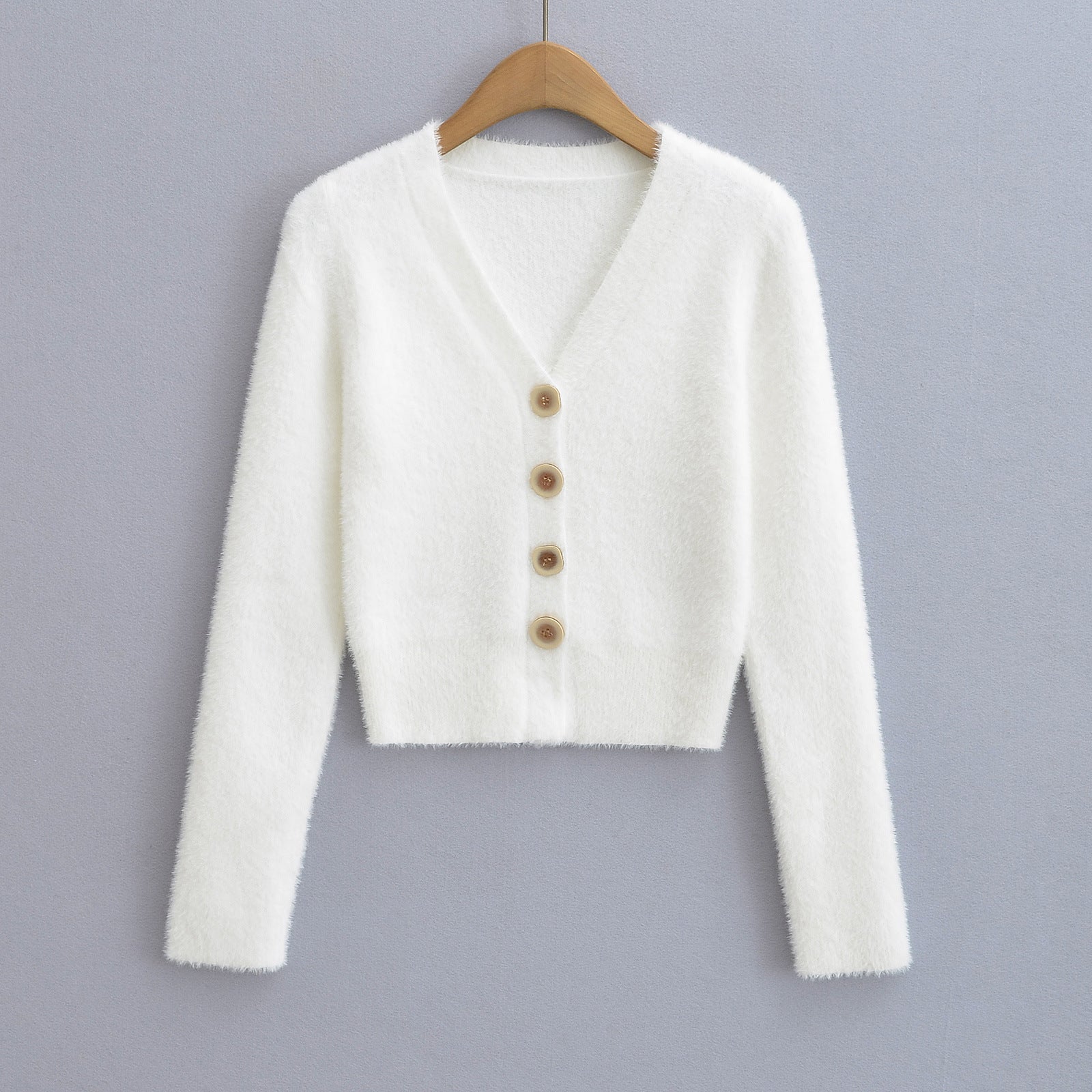 Cardigan en tricot à col en V, simple boutonnage, manches longues