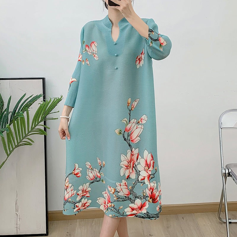 Folded dress for women color blocked loose A dress