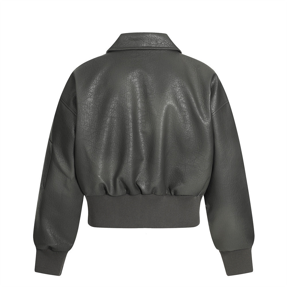 Veste en Cuir Courte Style Moto