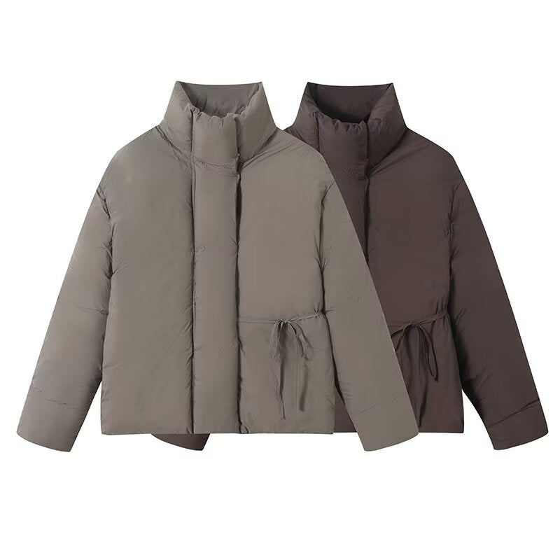 Versatile warm long sleeved lace up cotton jacket