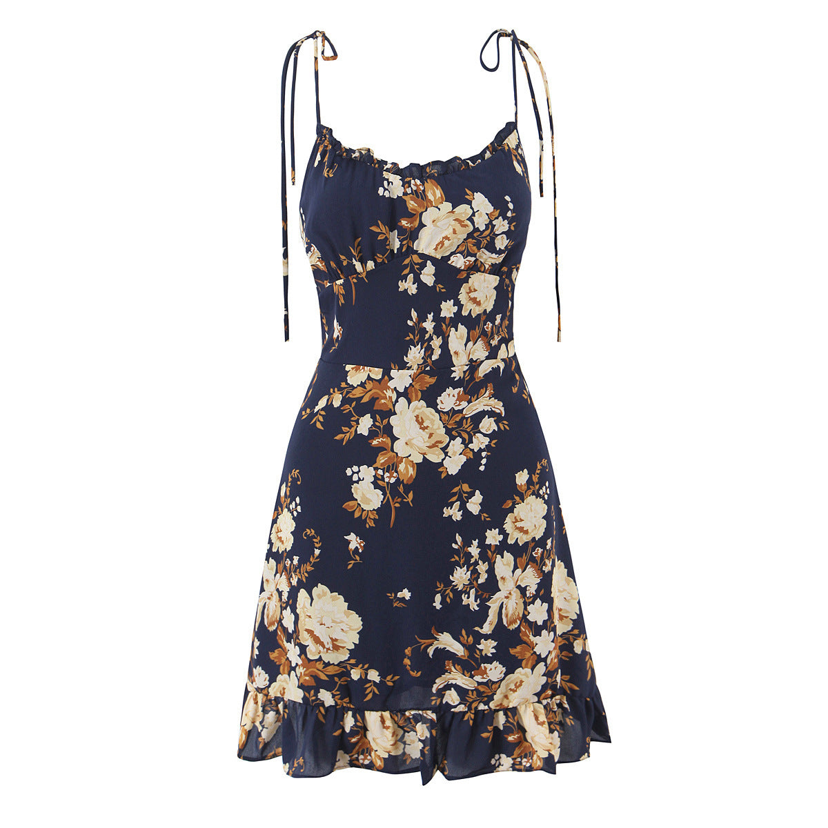 Floral slimming and slimming shoulder strap suspender dress