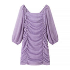 Purple wrinkled printed dress