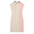 Button-fastening sleeveless dress