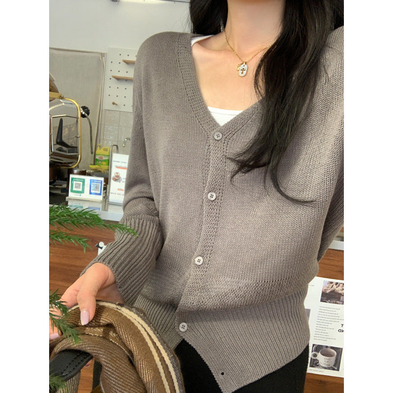 V-neck Slimming Batwing Sleeve Hollow Knit Cardigan Coat for Women