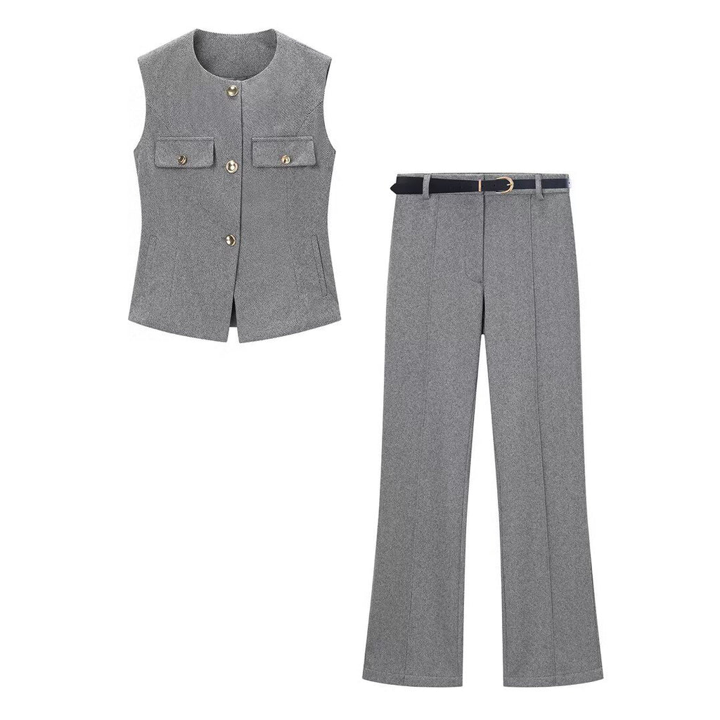 Gilet trapèze à chevrons + legging évasé