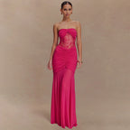 Robe longue bustier plissée transparente pour femme