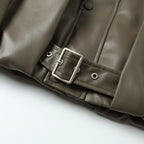 Veste Matelassée Simili Cuir Col Montant