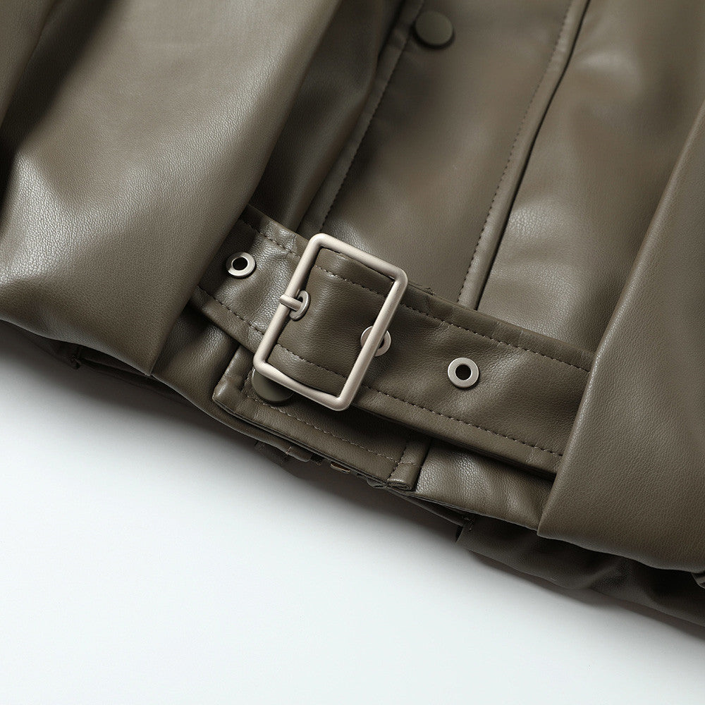 Veste Matelassée Simili Cuir Col Montant