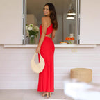 Solid Color Long Dress Red Sexy Dress