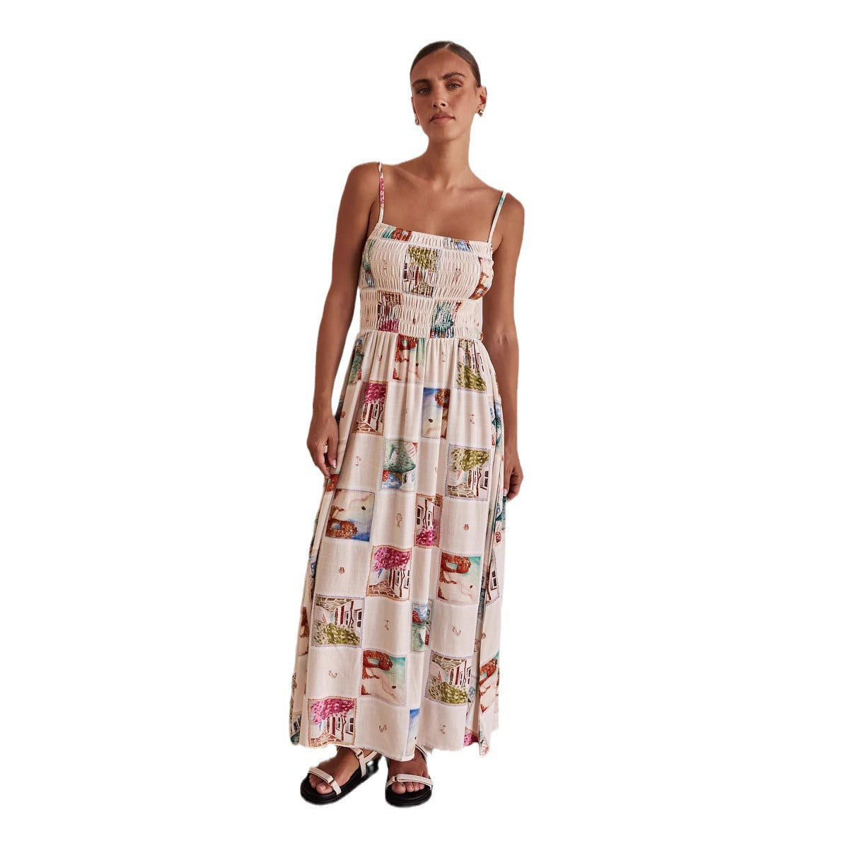 Long Dress with Strap and Print Women's Dress