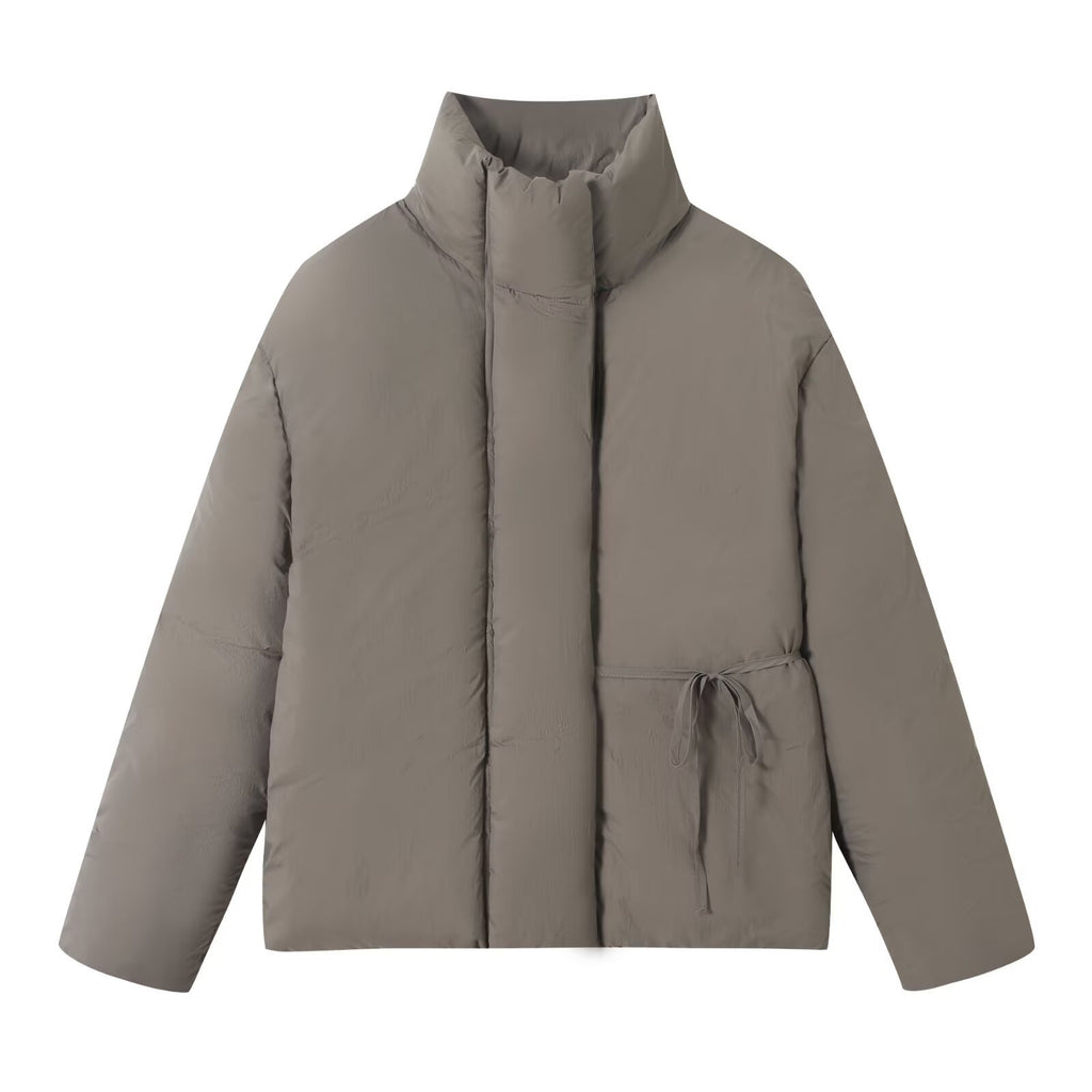 Versatile warm long sleeved lace up cotton jacket