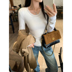 Pull en tricot de laine et soie de vison à col U pour femme, manches longues, couche intérieure épaisse et chaude