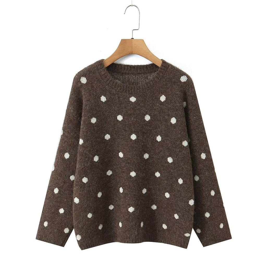 Lazy style loose polka dot pullover knitted sweater