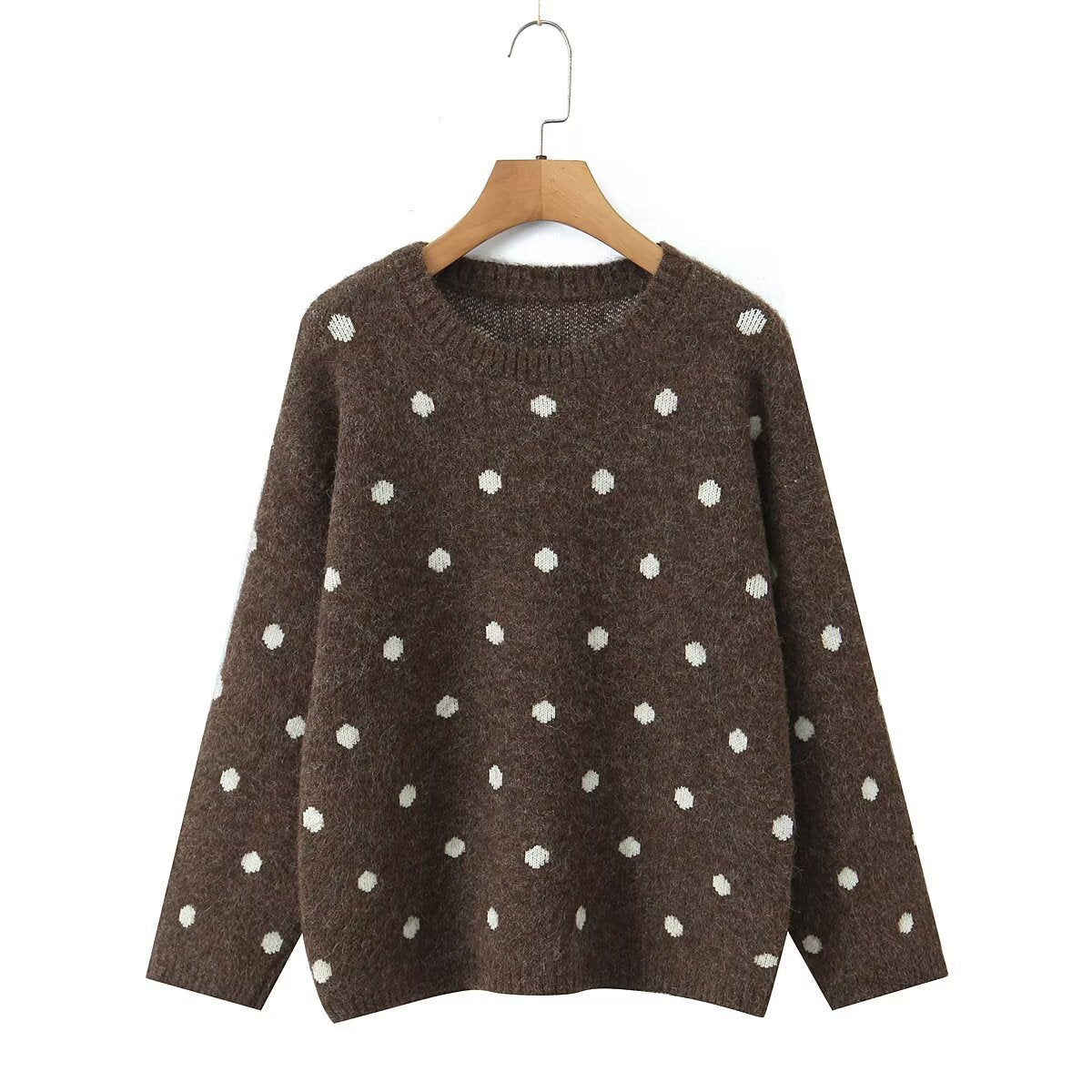 Lazy style loose polka dot pullover knitted sweater