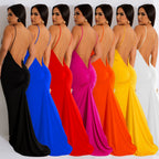 Fashionable Style Solid Color Sleeveless Pleated V-Neck Long Dress for Women