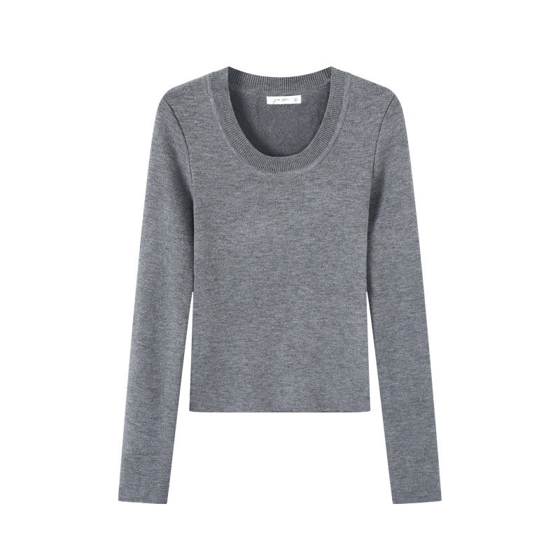 Pull en tricot de laine et soie de vison à col U pour femme, manches longues, couche intérieure épaisse et chaude