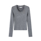Pull en tricot de laine et soie de vison à col U pour femme, manches longues, couche intérieure épaisse et chaude