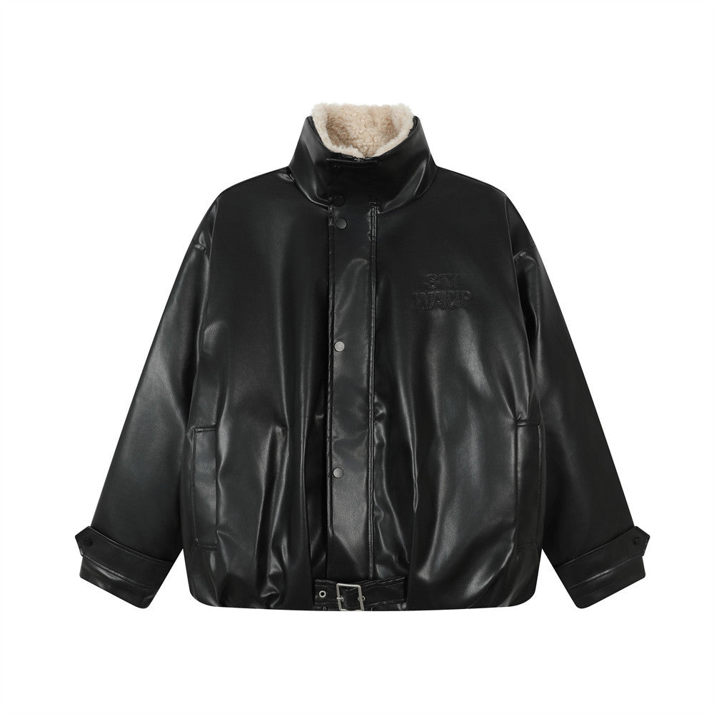 Veste Matelassée Simili Cuir Col Montant